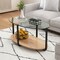 2-Tier Oval Glass Coffee Table with Tempered Glass Top and Wooden Storage Shelf